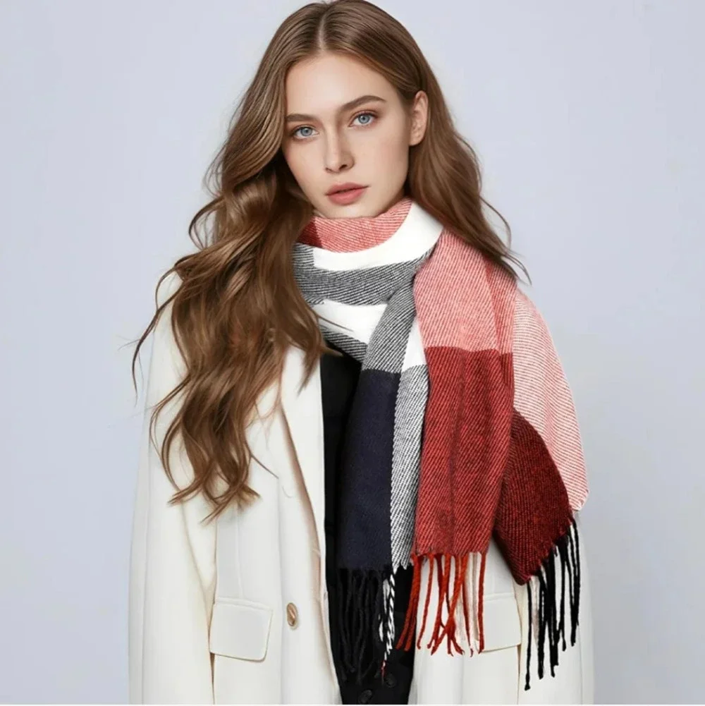 Womens Winter Scarf, Fashion Cashmere Feel Plaid Scarfs for Women, Pashmina Shaw